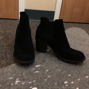Black faux suede heeled booties